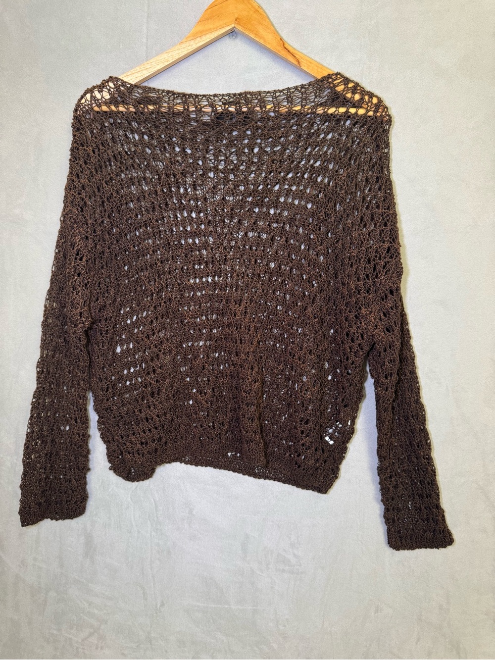 Zara Brown Crochet Open Knit Sweater M Boho Sheer Beach Cover Up